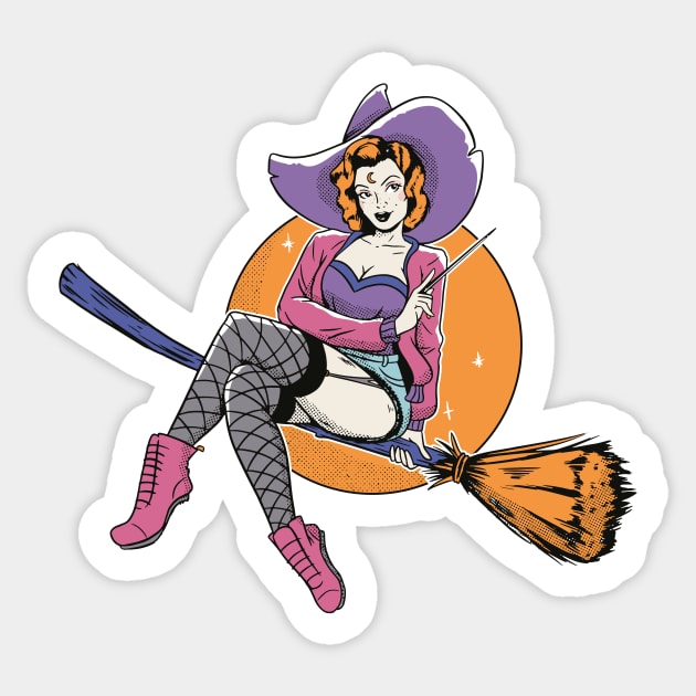 Retro Sexy Witch on a Broomstick // Vintage Witch Pin Up Sticker by SLAG_Creative